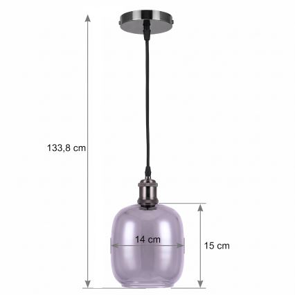 BRILAGI - LED Lustr na lanku RETRO GLASS 1xE27/60W/230V pr. 14 cm černá/kouřová šedá