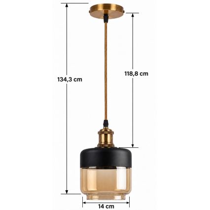 BRILAGI - LED Lustr na lanku RETRO GLASS 1xE27/60W/230V pr. 14 cm zlatá/kouřová béžová