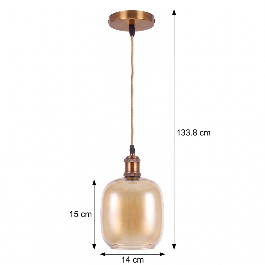 BRILAGI - LED Lustr na lanku RETRO GLASS 1xE27/60W/230V pr. 14 cm zlatá/kouřová hnědá