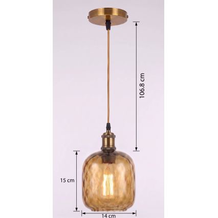 BRILAGI - LED Lustr na lanku RETRO GLASS 1xE27/60W/230V pr. 14 cm zlatá/kouřová hnědá