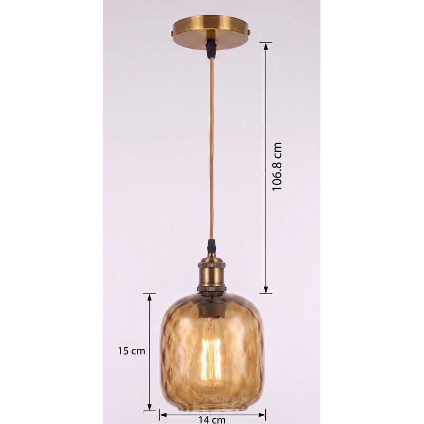 BRILAGI - LED Lustr na lanku RETRO GLASS 1xE27/60W/230V pr. 14 cm zlatá/kouřová hnědá