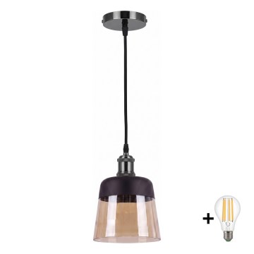 BRILAGI - LED Lustr na lanku RETRO GLASS 1xE27/60W/230V pr. 15,5 cm černá/kouřová béžová