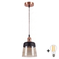 BRILAGI - LED Lustr na lanku RETRO GLASS 1xE27/60W/230V pr. 15,5 cm měděná/kouřová béžová/černá