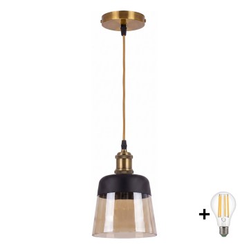 BRILAGI - LED Lustr na lanku RETRO GLASS 1xE27/60W/230V pr. 15,5 cm zlatá/kouřová béžová