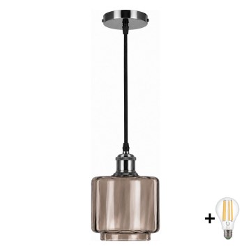 BRILAGI - LED Lustr na lanku RETRO GLASS 1xE27/60W/230V pr. 15 cm černá/kouřová béžová