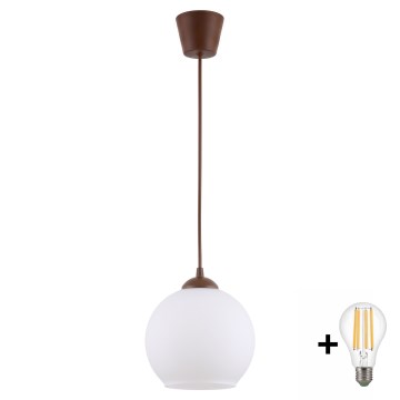 Brilagi - LED Lustr na lanku RETRO GLASS 1xE27/60W/230V pr. 15 cm hnědá/bílá