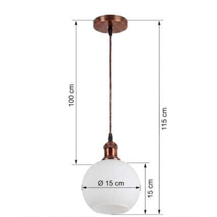 BRILAGI - LED Lustr na lanku RETRO GLASS 1xE27/60W/230V pr. 15 cm měděná/bílá