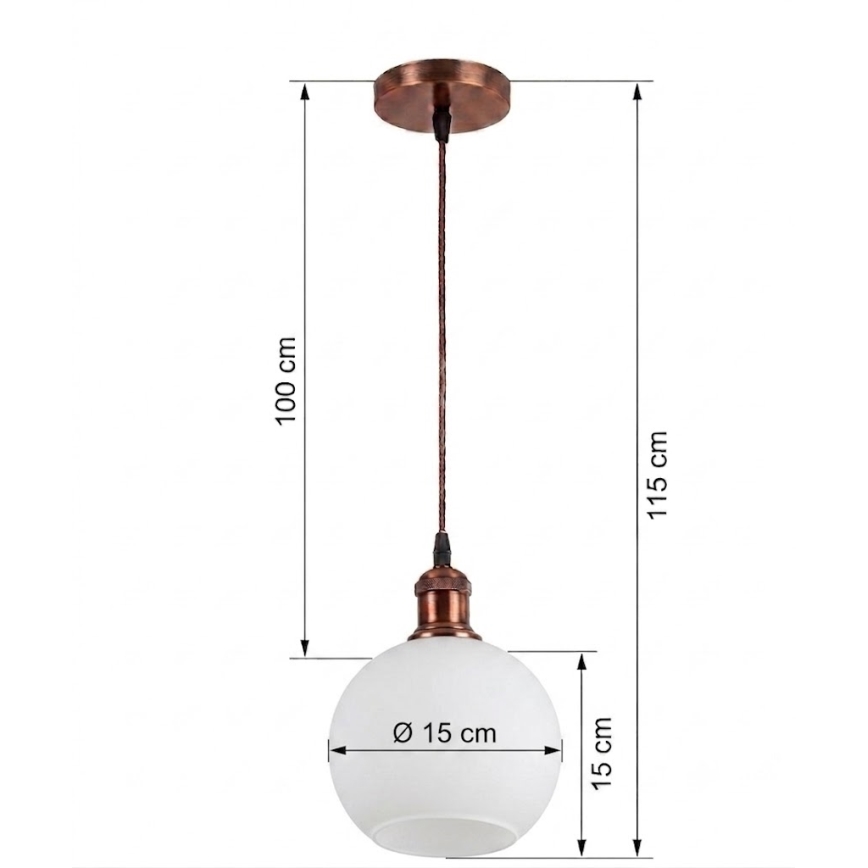 BRILAGI - LED Lustr na lanku RETRO GLASS 1xE27/60W/230V pr. 15 cm měděná/bílá