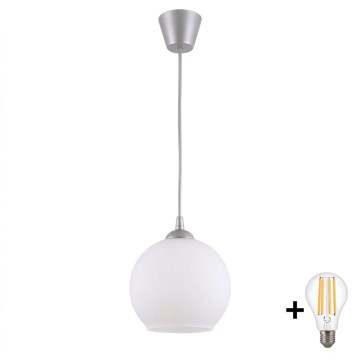 Brilagi - LED Lustr na lanku RETRO GLASS 1xE27/60W/230V pr. 15 cm stříbrná/bílá