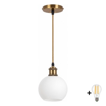 BRILAGI - LED Lustr na lanku RETRO GLASS 1xE27/60W/230V pr. 15 cm zlatá/bílá