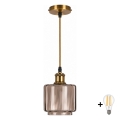 BRILAGI - LED Lustr na lanku RETRO GLASS 1xE27/60W/230V pr. 15 cm zlatá/kouřová béžová