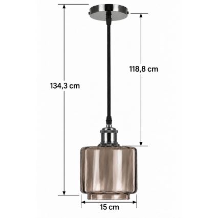 BRILAGI - LED Lustr na lanku RETRO GLASS 1xE27/60W/230V pr. 15 cm černá/kouřová béžová