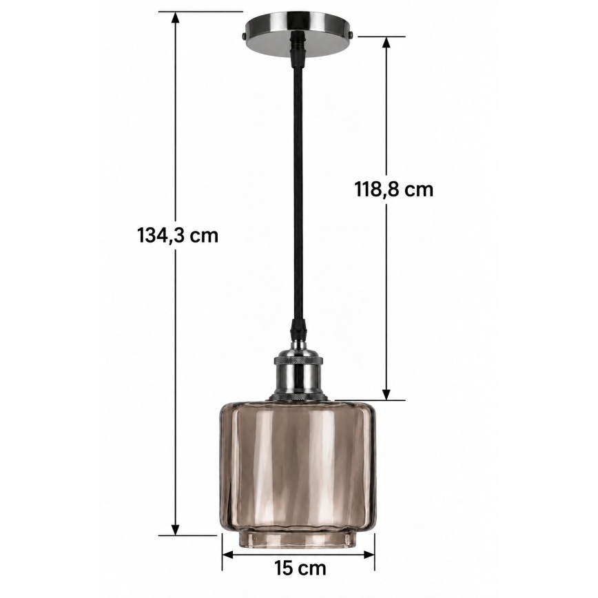 BRILAGI - LED Lustr na lanku RETRO GLASS 1xE27/60W/230V pr. 15 cm černá/kouřová béžová