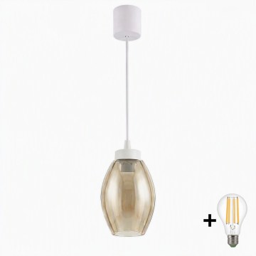 Brilagi - LED Lustr na lanku RETRO GLASS 1xE27/60W/230V pr. 17 cm bílá/kouřová béžová