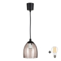 Brilagi - LED Lustr na lanku RETRO GLASS 1xE27/60W/230V pr. 17 cm černá/kouřová béžová