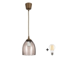 Brilagi - LED Lustr na lanku RETRO GLASS 1xE27/60W/230V pr. 17 cm hnědá/kouřová béžová
