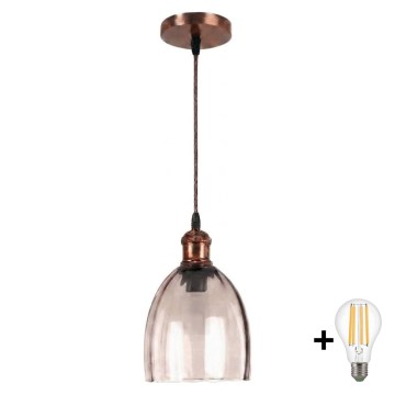 Brilagi - LED Lustr na lanku RETRO GLASS 1xE27/60W/230V pr. 17 cm měděná/kouřová béžová
