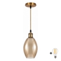 BRILAGI - LED Lustr na lanku RETRO GLASS 1xE27/60W/230V pr. 17 cm zlatá/kouřová béžová