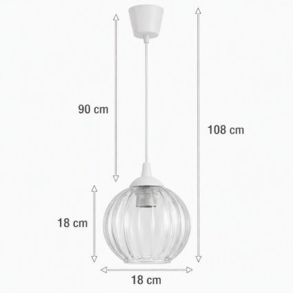 Brilagi - LED Lustr na lanku RETRO GLASS 1xE27/60W/230V pr. 18 cm bílá/čirá
