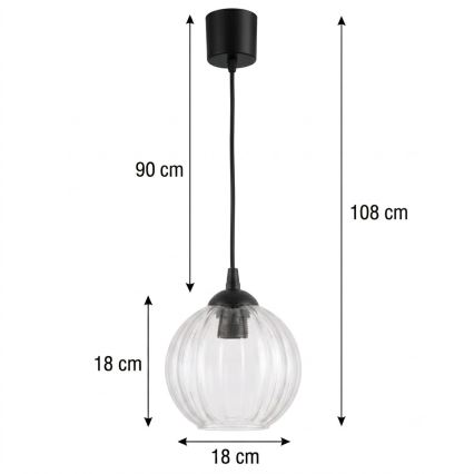 Brilagi - LED Lustr na lanku RETRO GLASS 1xE27/60W/230V pr. 18 cm černá/čirá
