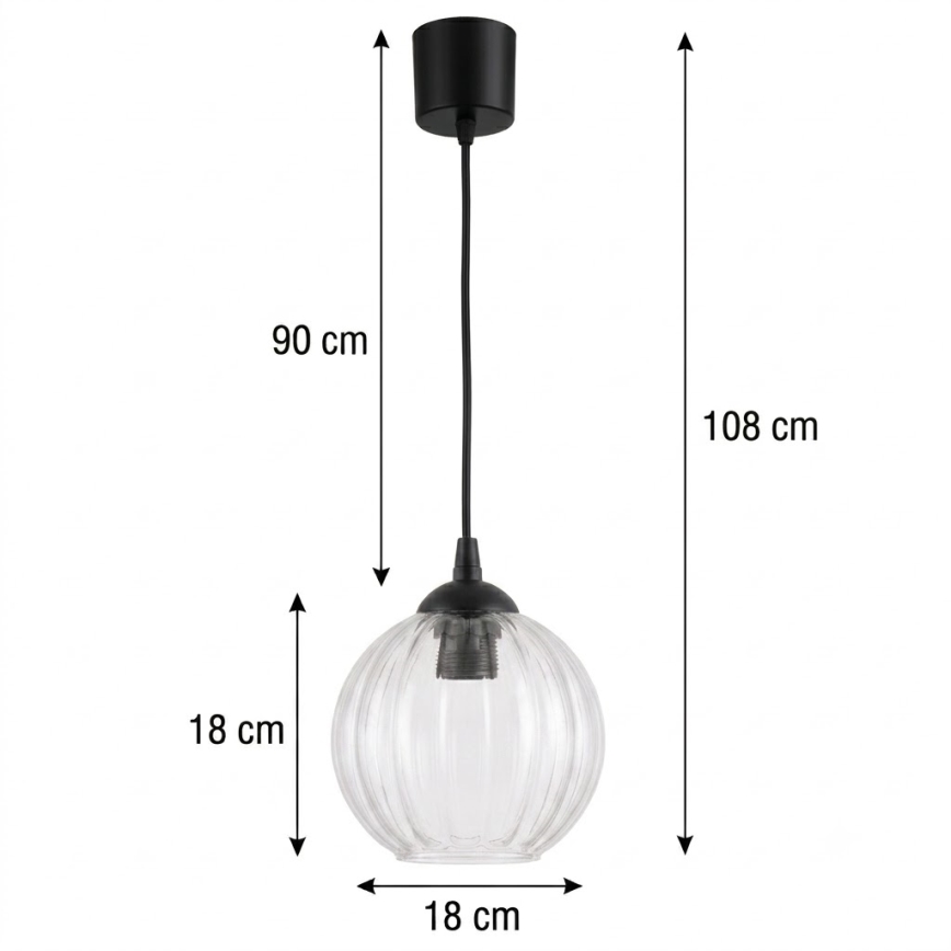 Brilagi - LED Lustr na lanku RETRO GLASS 1xE27/60W/230V pr. 18 cm černá/čirá