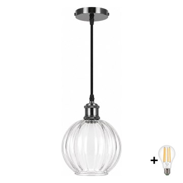 BRILAGI - LED Lustr na lanku RETRO GLASS 1xE27/60W/230V pr. 18 cm černá/čirá