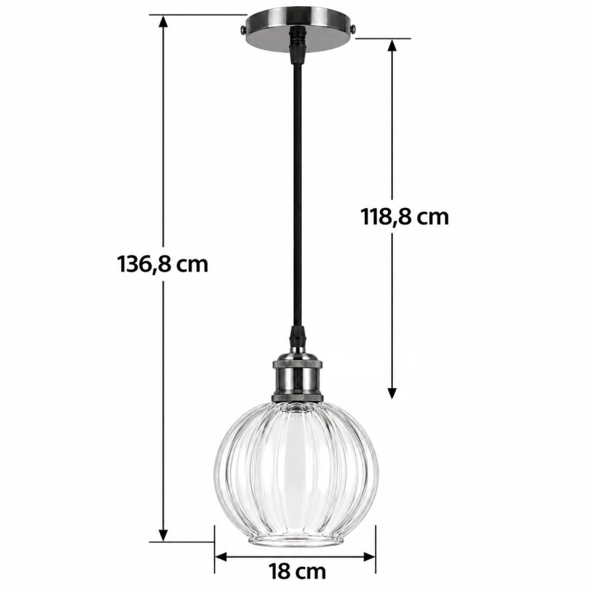 BRILAGI - LED Lustr na lanku RETRO GLASS 1xE27/60W/230V pr. 18 cm černá/čirá