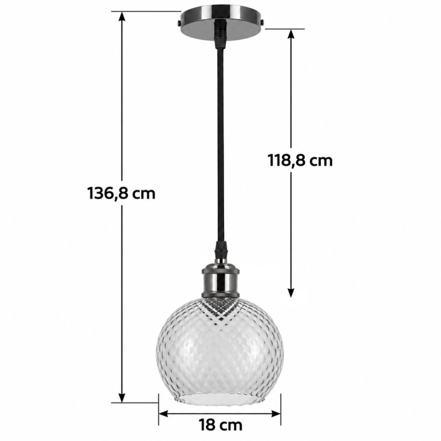 BRILAGI - LED Lustr na lanku RETRO GLASS 1xE27/60W/230V pr. 18 cm černá/kouřová šedá