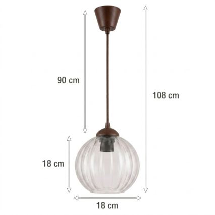 Brilagi - LED Lustr na lanku RETRO GLASS 1xE27/60W/230V pr. 18 cm hnědá/čirá