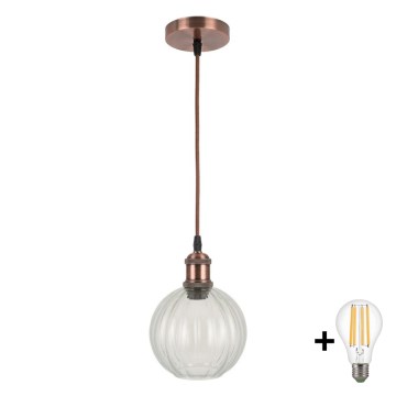 Brilagi - LED Lustr na lanku RETRO GLASS 1xE27/60W/230V pr. 18 cm měděná/čirá