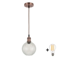 BRILAGI - LED Lustr na lanku RETRO GLASS 1xE27/60W/230V pr. 18 cm měděná/čirá