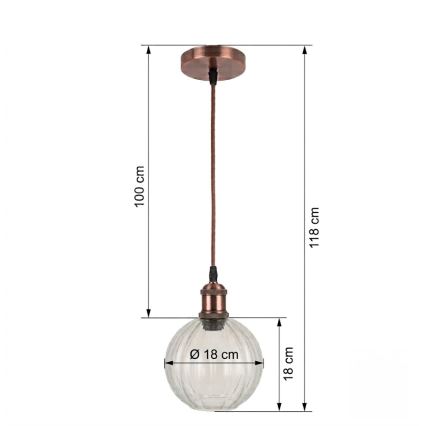BRILAGI - LED Lustr na lanku RETRO GLASS 1xE27/60W/230V pr. 18 cm měděná/čirá