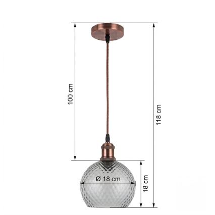 BRILAGI - LED Lustr na lanku RETRO GLASS 1xE27/60W/230V pr. 18 cm měděná/kouřová šedá