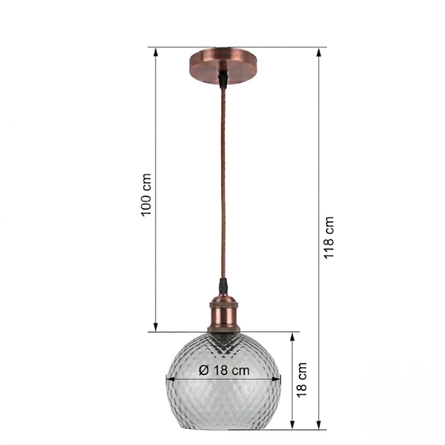 BRILAGI - LED Lustr na lanku RETRO GLASS 1xE27/60W/230V pr. 18 cm měděná/kouřová šedá