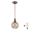 Brilagi - LED Lustr na lanku RETRO GLASS 1xE27/60W/230V pr. 18 cm měděná/kouřová hnědá