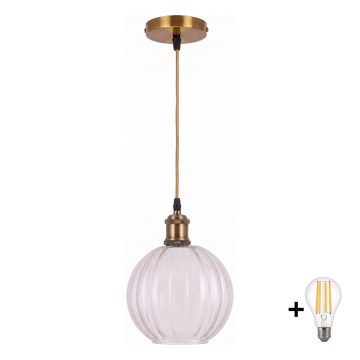 BRILAGI - LED Lustr na lanku RETRO GLASS 1xE27/60W/230V pr. 18 cm zlatá/čirá