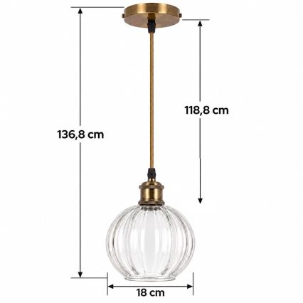 BRILAGI - LED Lustr na lanku RETRO GLASS 1xE27/60W/230V pr. 18 cm zlatá/čirá