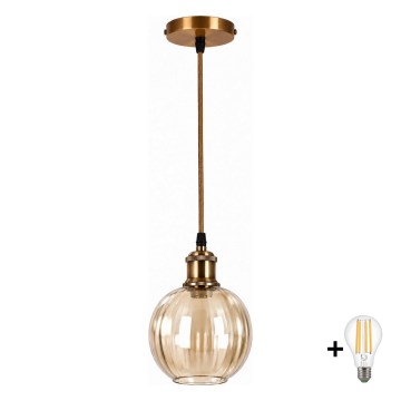 BRILAGI - LED Lustr na lanku RETRO GLASS 1xE27/60W/230V pr. 18 cm zlatá/kouřová hnědá
