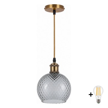 BRILAGI - LED Lustr na lanku RETRO GLASS 1xE27/60W/230V pr. 18 cm zlatá/kouřová šedá