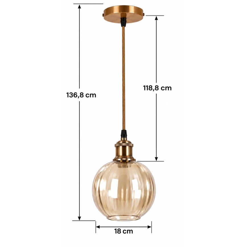 BRILAGI - LED Lustr na lanku RETRO GLASS 1xE27/60W/230V pr. 18 cm zlatá/kouřová hnědá