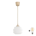 Brilagi - LED Lustr na lanku RETRO GLASS 1xE27/60W/230V pr. 20 cm béžová/bílá