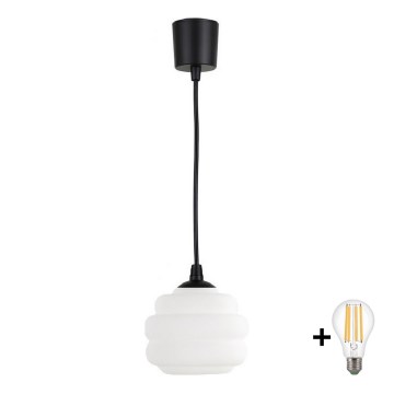 Brilagi - LED Lustr na lanku RETRO GLASS 1xE27/60W/230V pr. 20 cm černá/bílá