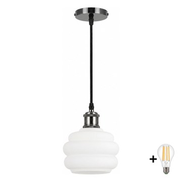 BRILAGI - LED Lustr na lanku RETRO GLASS 1xE27/60W/230V pr. 20 cm černá/bílá