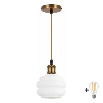 BRILAGI - LED Lustr na lanku RETRO GLASS 1xE27/60W/230V pr. 20 cm zlatá/bílá