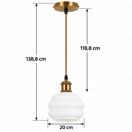 BRILAGI - LED Lustr na lanku RETRO GLASS 1xE27/60W/230V pr. 20 cm zlatá/bílá