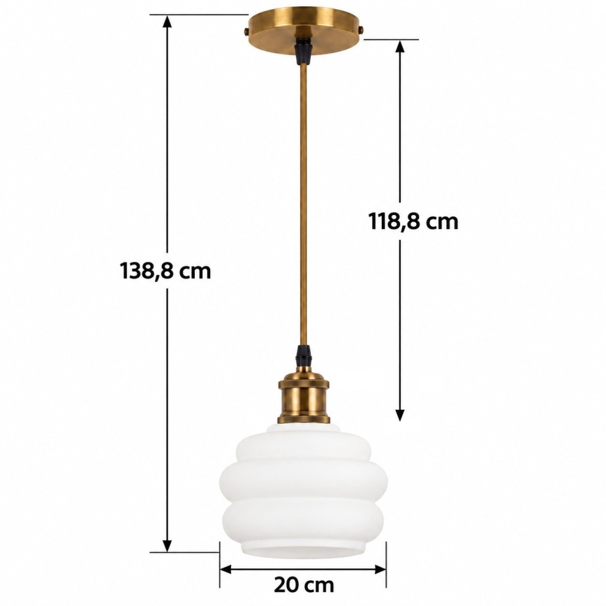 BRILAGI - LED Lustr na lanku RETRO GLASS 1xE27/60W/230V pr. 20 cm zlatá/bílá