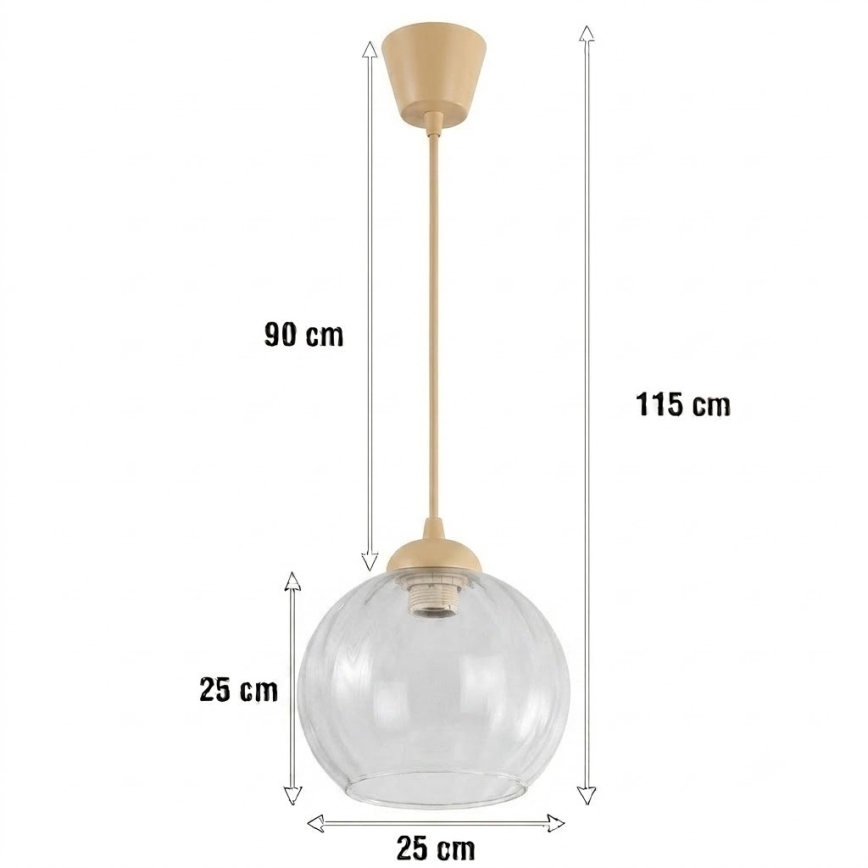 Brilagi - LED Lustr na lanku RETRO GLASS 1xE27/60W/230V pr. 25 cm béžová/čirá