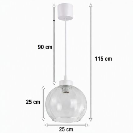 Brilagi - LED Lustr na lanku RETRO GLASS 1xE27/60W/230V pr. 25 cm bílá/čirá