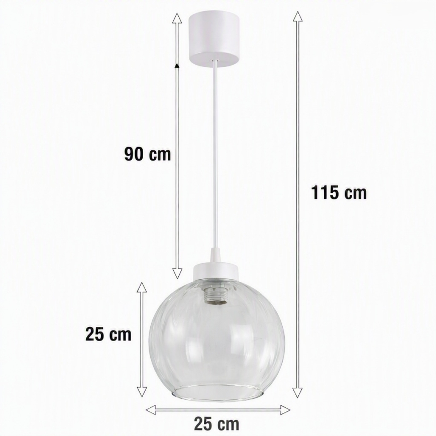Brilagi - LED Lustr na lanku RETRO GLASS 1xE27/60W/230V pr. 25 cm bílá/čirá