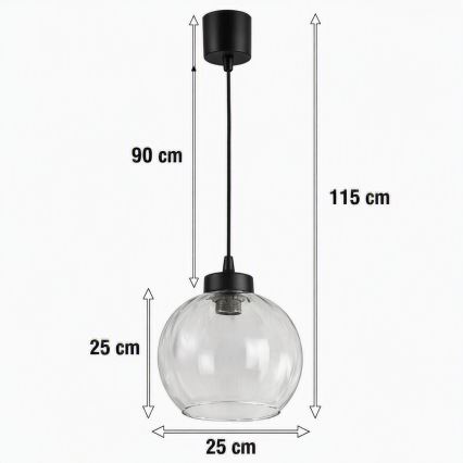 Brilagi - LED Lustr na lanku RETRO GLASS 1xE27/60W/230V pr. 25 cm černá/čirá